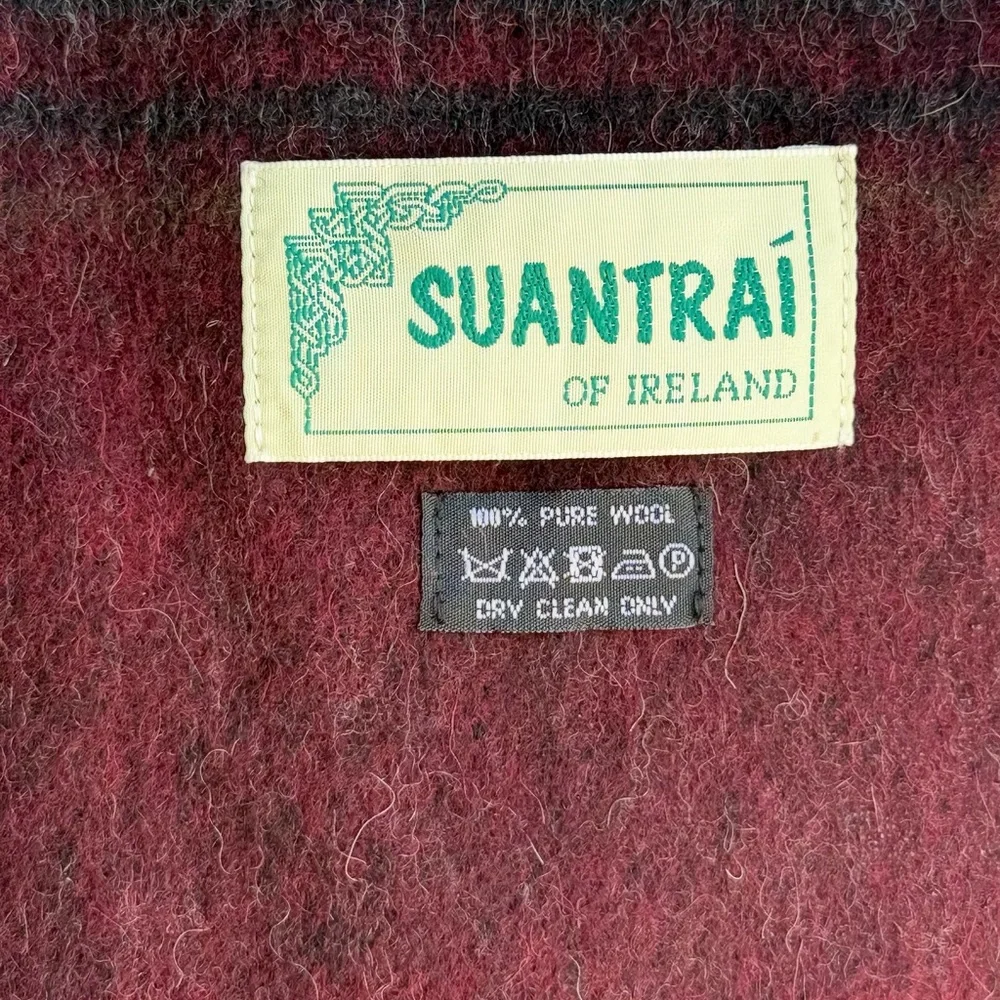 Suantrai Of Ireland 100% Wool Scarf Burgundy & Black